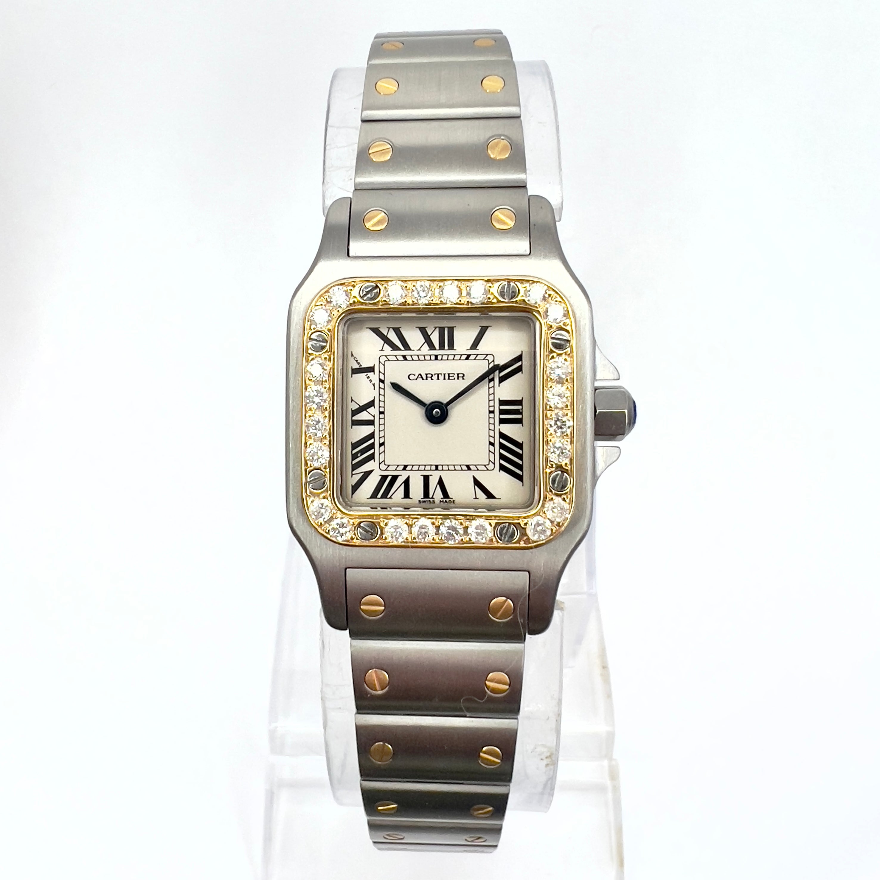 CARTIER SANTOS GALBEE 24mm Quartz 2 Tone 0.7TCW Diamond Watch NEW