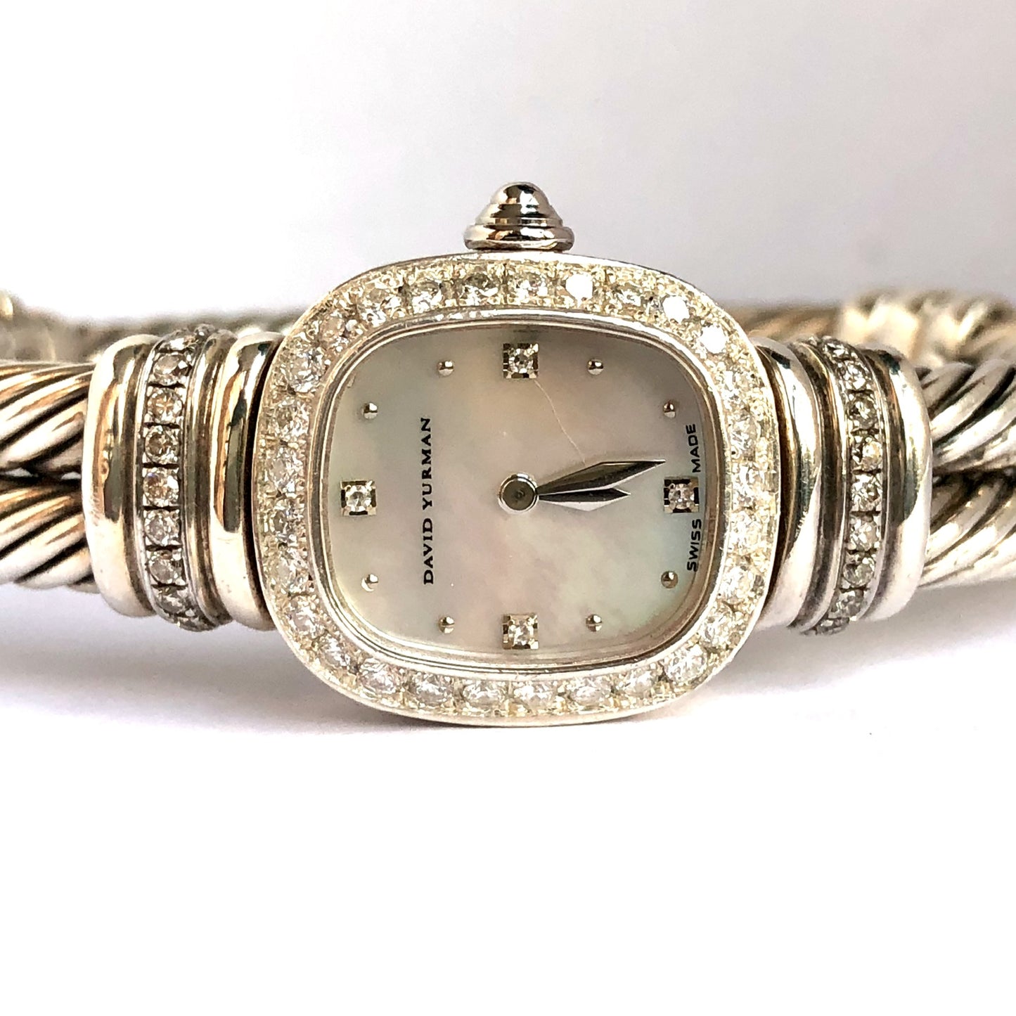 DAVID YURMAN CHELSEA Quartz 19mm 925 Silver Cable Bracelet 0.66TCW