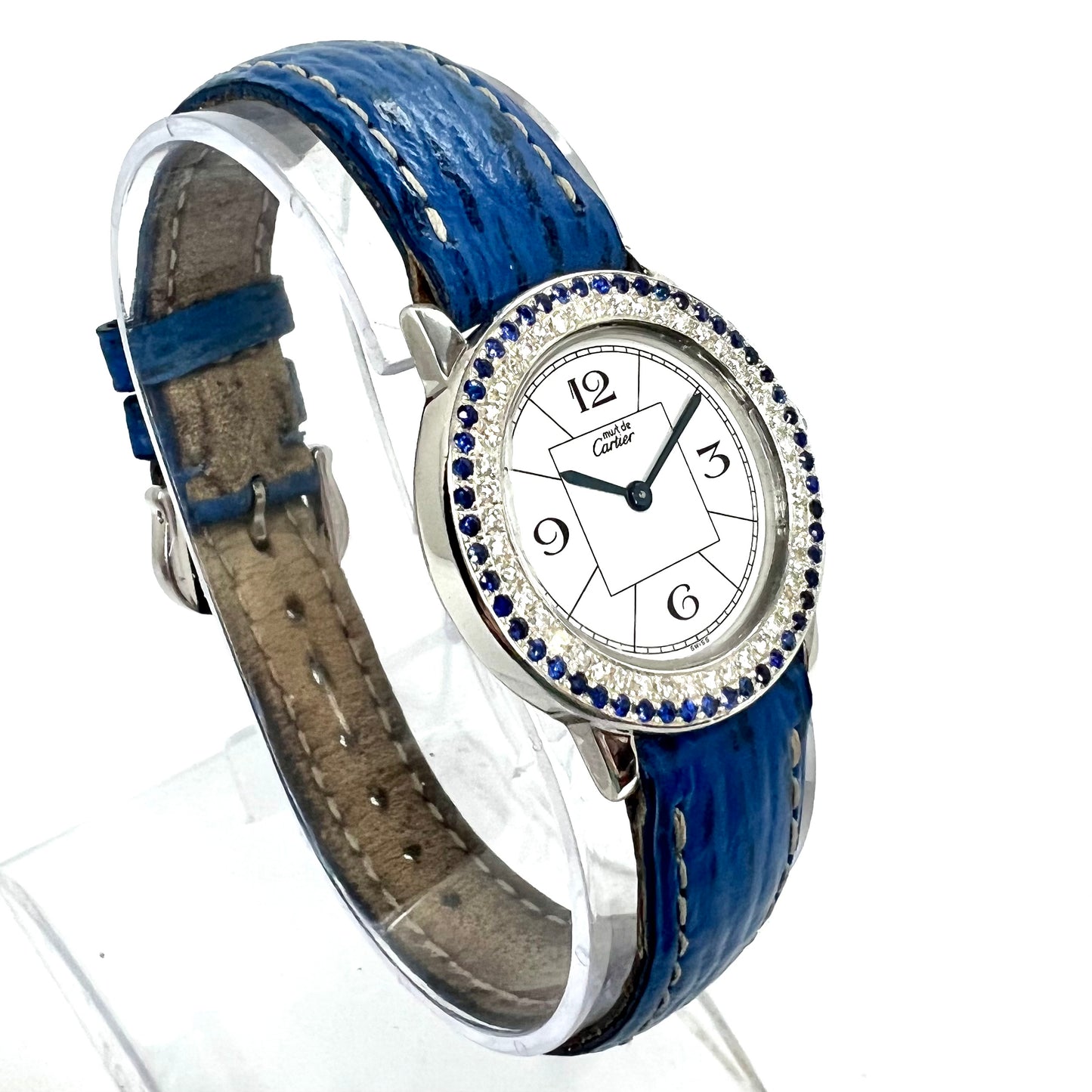 CARTIER RONDE 27mm Quartz Silver 0.35TCW DIAMONDS & 0.47TCW Blue SAPPHIRES Watch