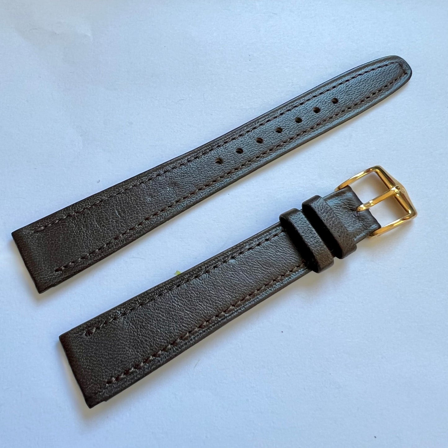New OMEGA 15/12mm Brown Genuine Leather Strap Band + Gold Tone Buckle
