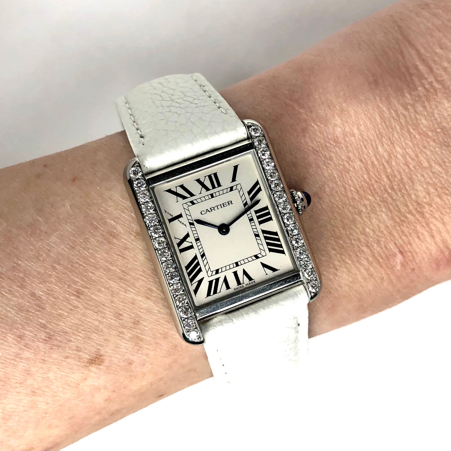 CARTIER TANK SOLO 24mm Steel Watch 0.62TCW Diamonds