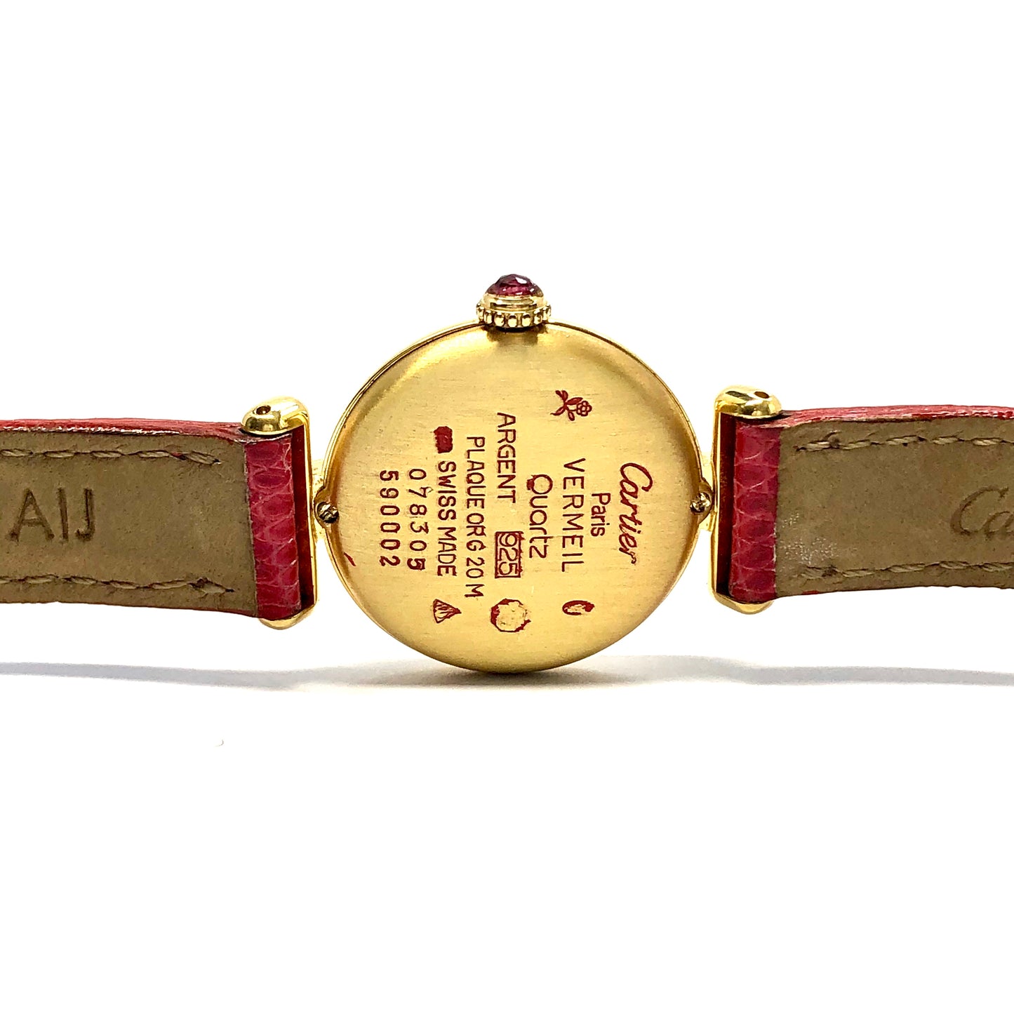 CARTIER Vermeil COLISÈE Quartz 24mm GoldPlated Silver DIAMONDS & RED RUBIES  Watch