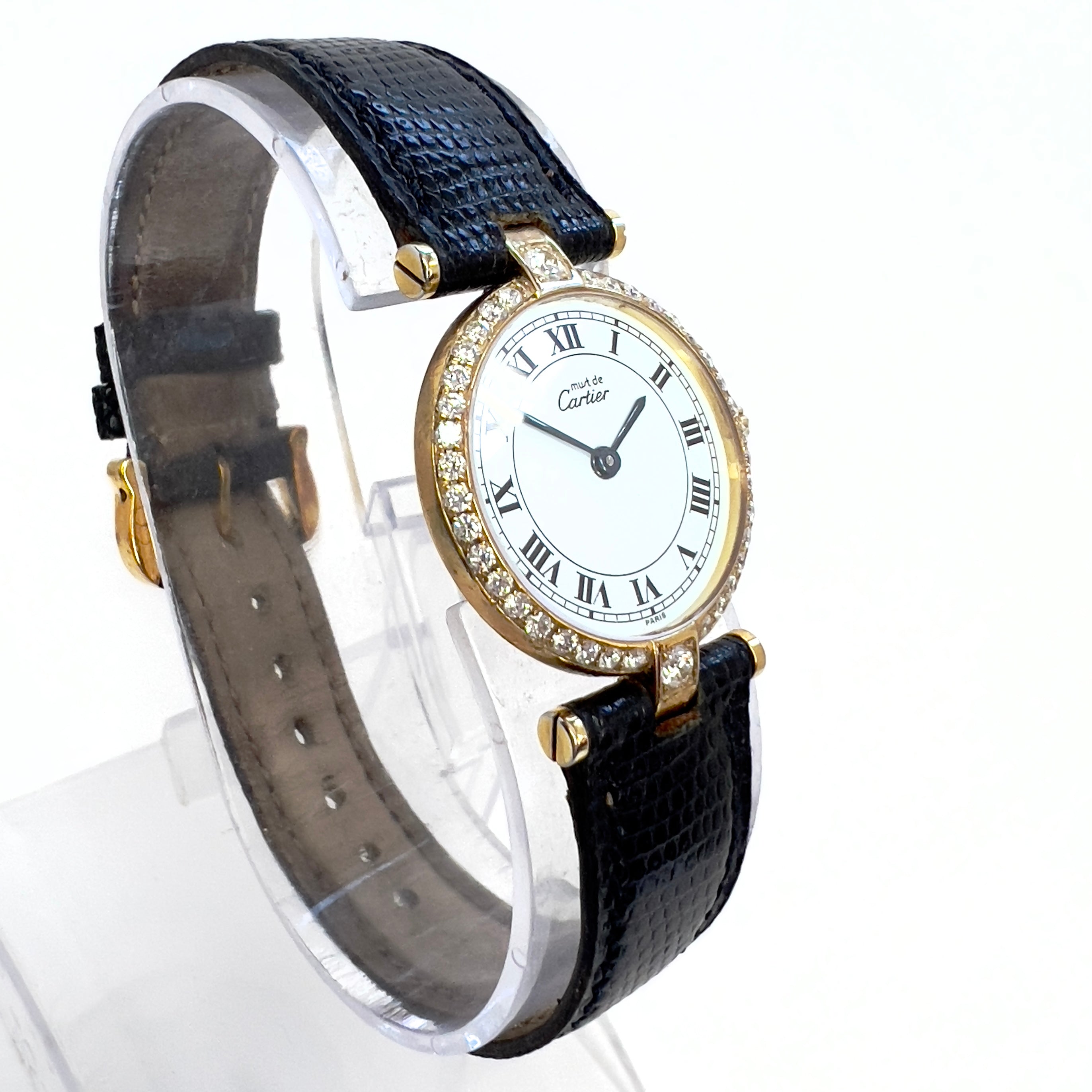 MUST DE CARTIER VERMEIL 24mm Quartz GP Silver 0.58TCW Diamond