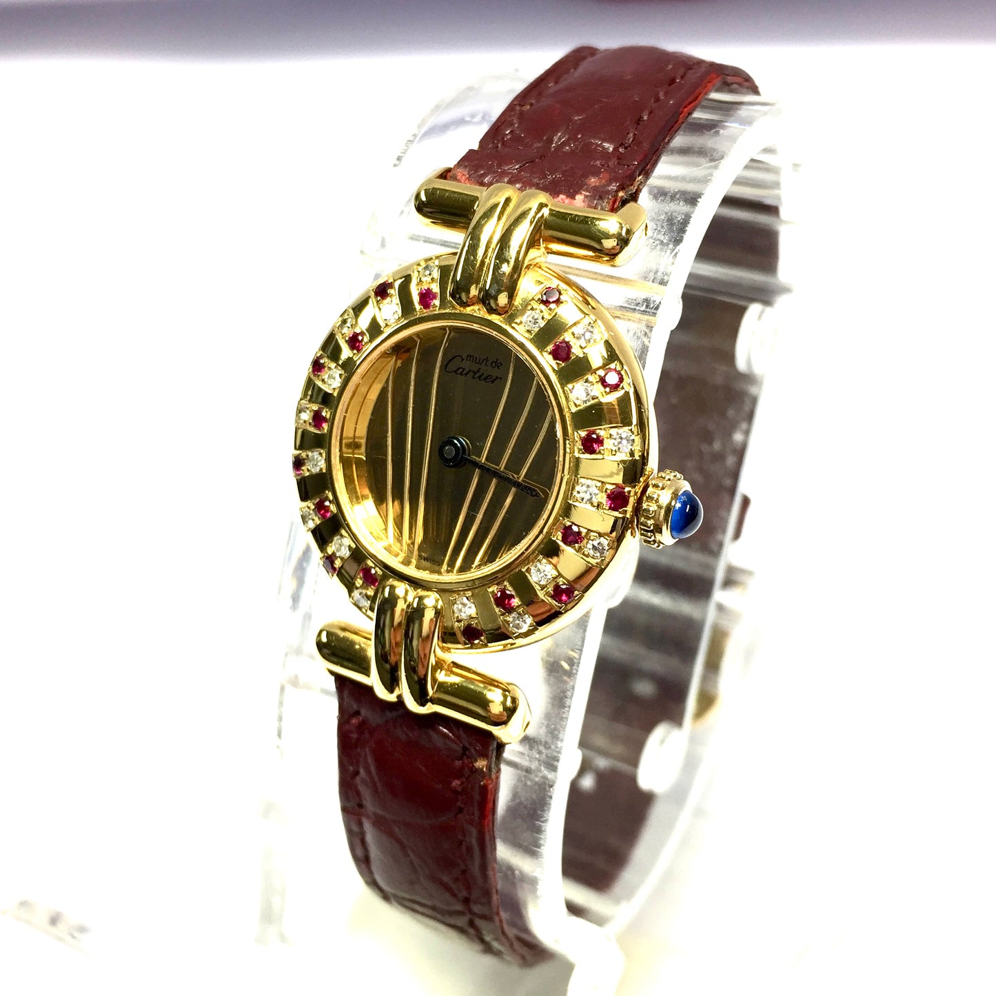 CARTIER Vermeil COLISEE Quartz 24mm GoldPlated DIAMONDS & RED RUBIES  Watch