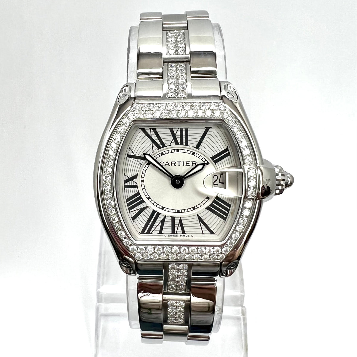 CARTIER ROADSTER Quartz 31mm Steel 1.43TCW Diamond Watch Silver 