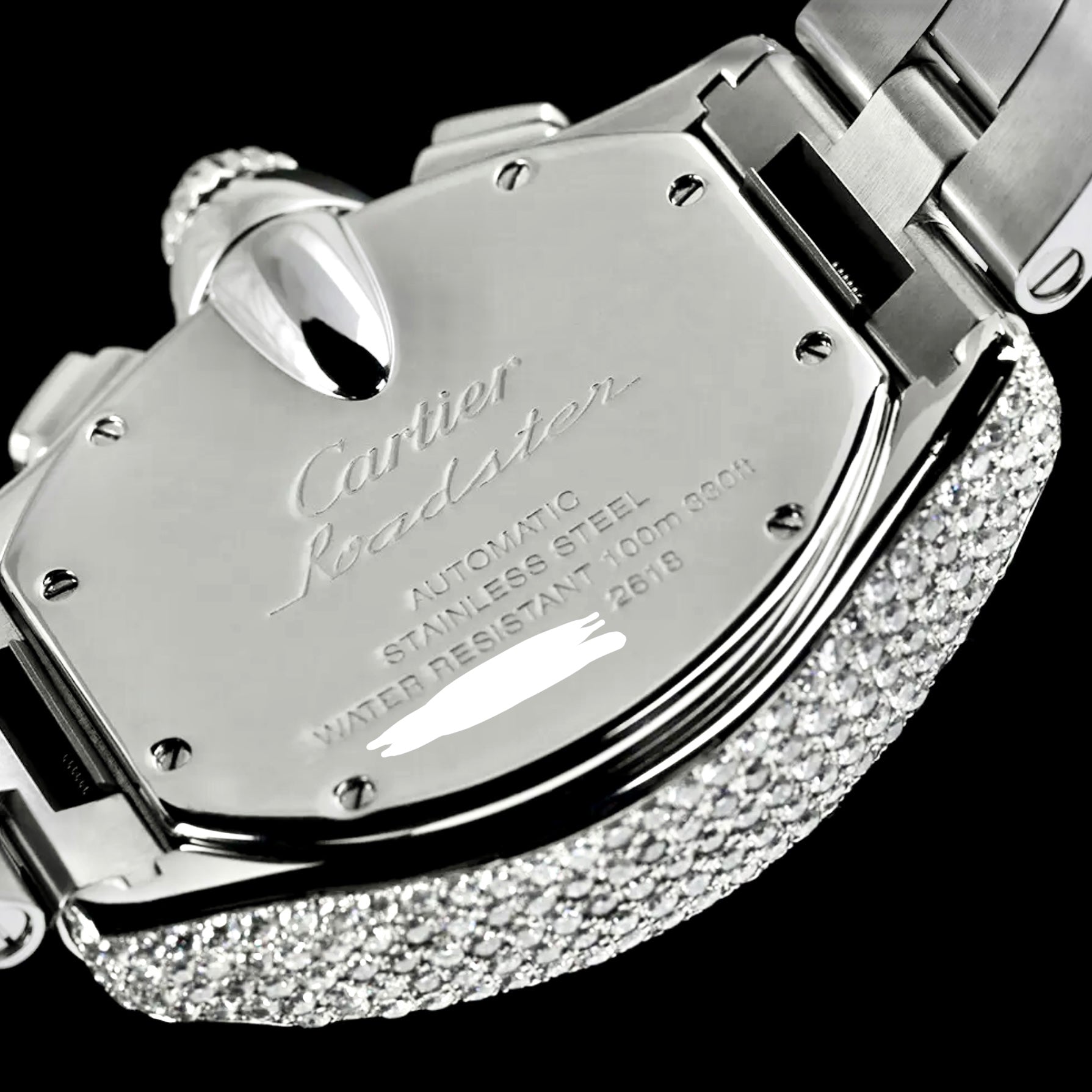 CARTIER ROADSTER Chronograph 2618 Automatic 42mm Steel ~4TCW DIAMOND Watch