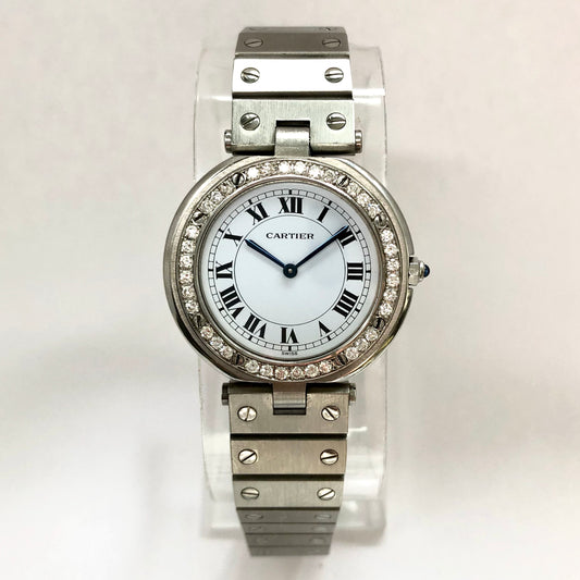 CARTIER SANTOS RONDE 32mm Quartz Steel 0.6TCW DIAMOND Watch 