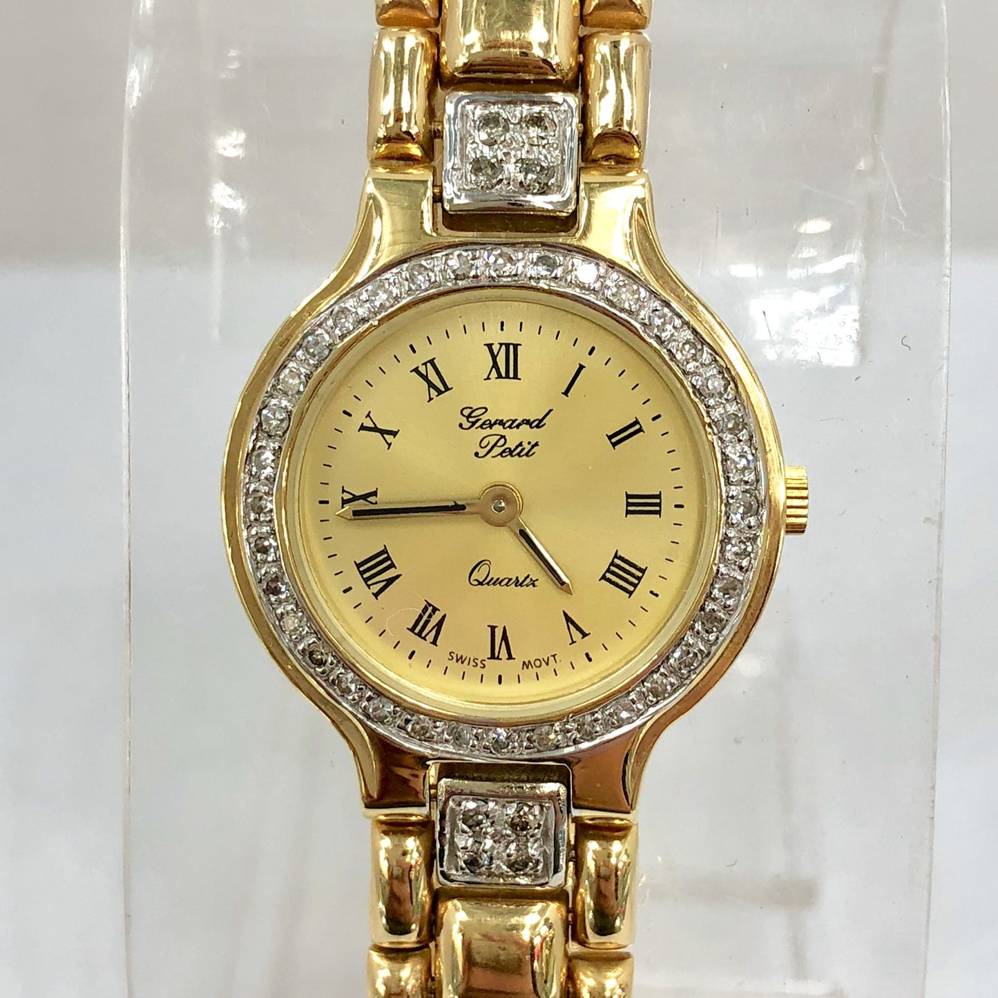 GERARD PETIT 24mm Quartz 14K Yellow & White Gold Watch ~2TCW FACTORY DIAMONDS