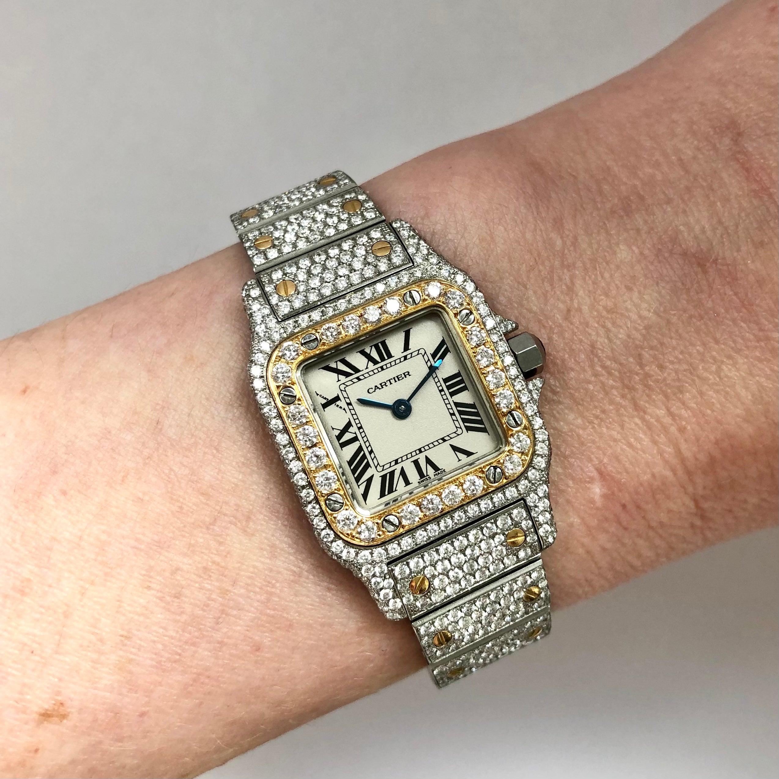 Santos de cartier discount watch with diamonds