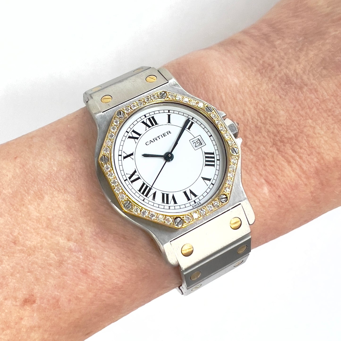 CARTIER SANTOS OCTAGON Automatic 31mm 2 Tone ~0.50TCW DIAMOND Watch 