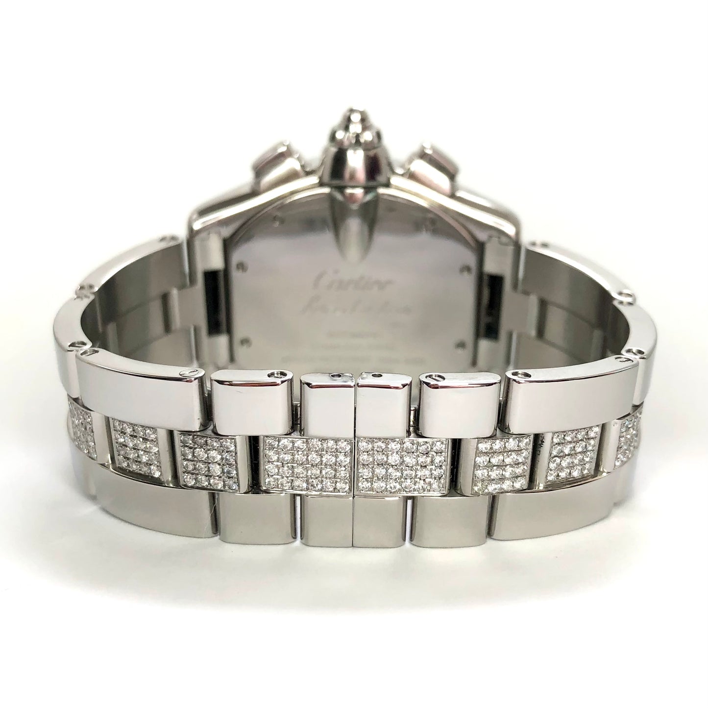CARTIER ROADSTER Chronograph Automatic 42mm Steel ~2.5TCW DIAMOND Bezel & Bracelet Watch
