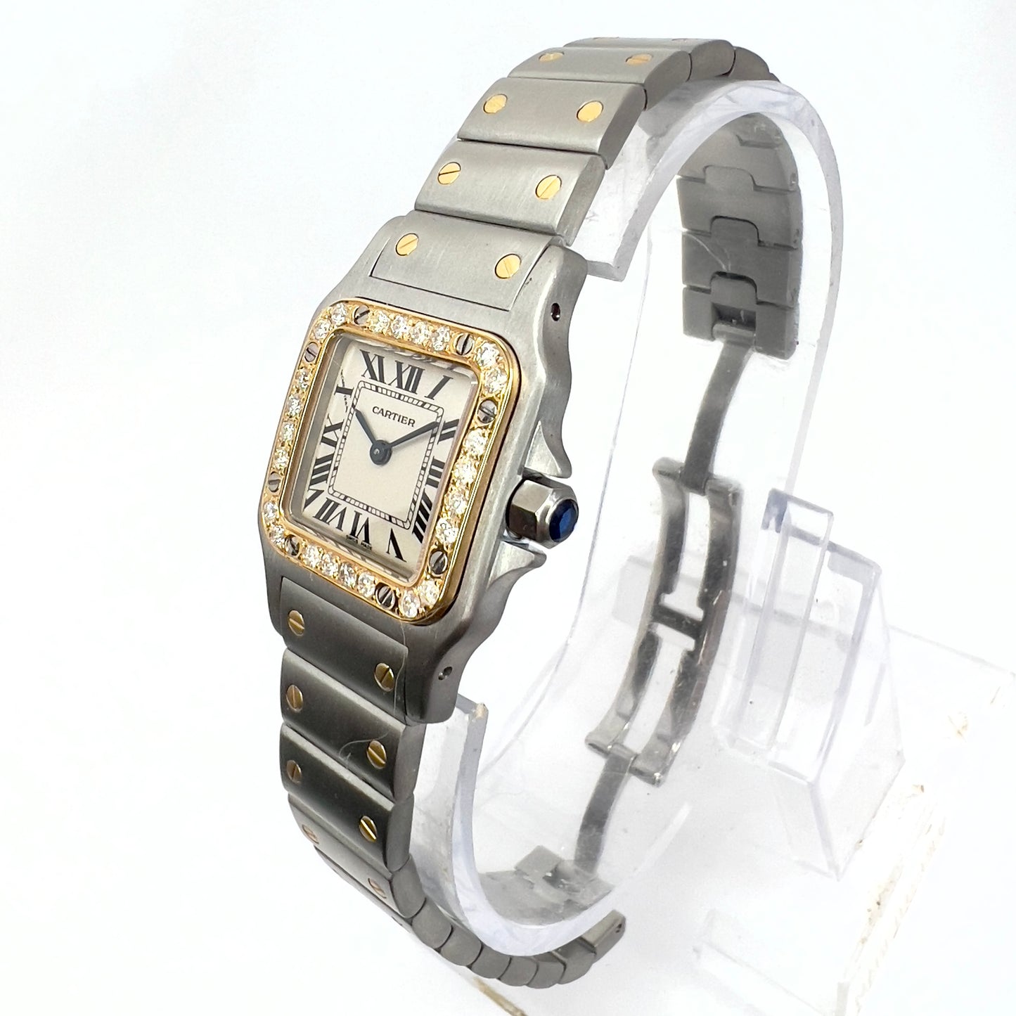 CARTIER SANTOS GALBEE 24mm Quartz 2 Tone 0.7TCW Diamond Watch NEW Model