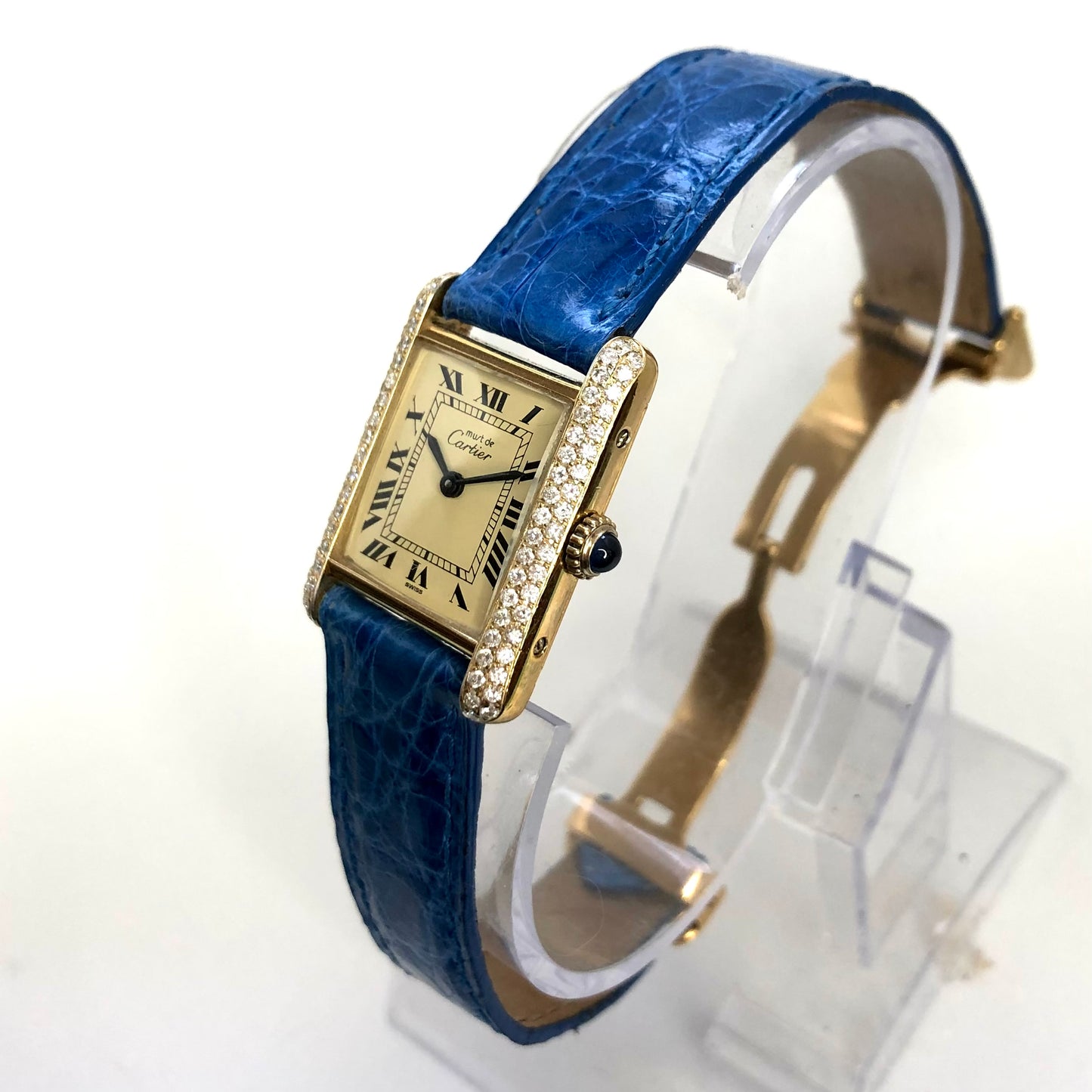CARTIER TANK Manual Winding 20mm GP Silver 0.67TCW Diamond Watch