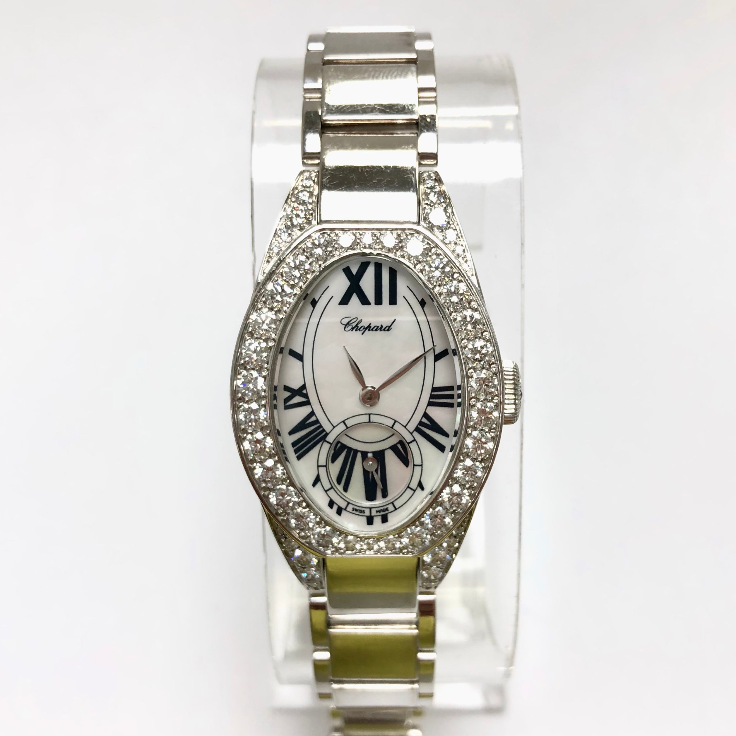 CHOPARD Quartz 24mm 18K White Gold Factory Diamonds Watch Retail