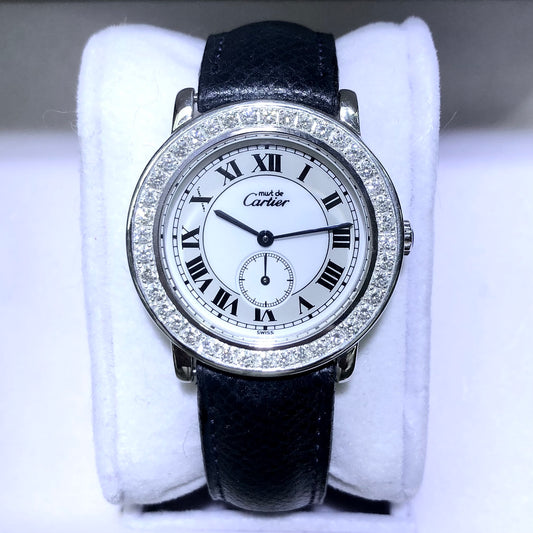 CARTIER RONDE 32mm Quartz Silver 1.33TCW DIAMOND Watch