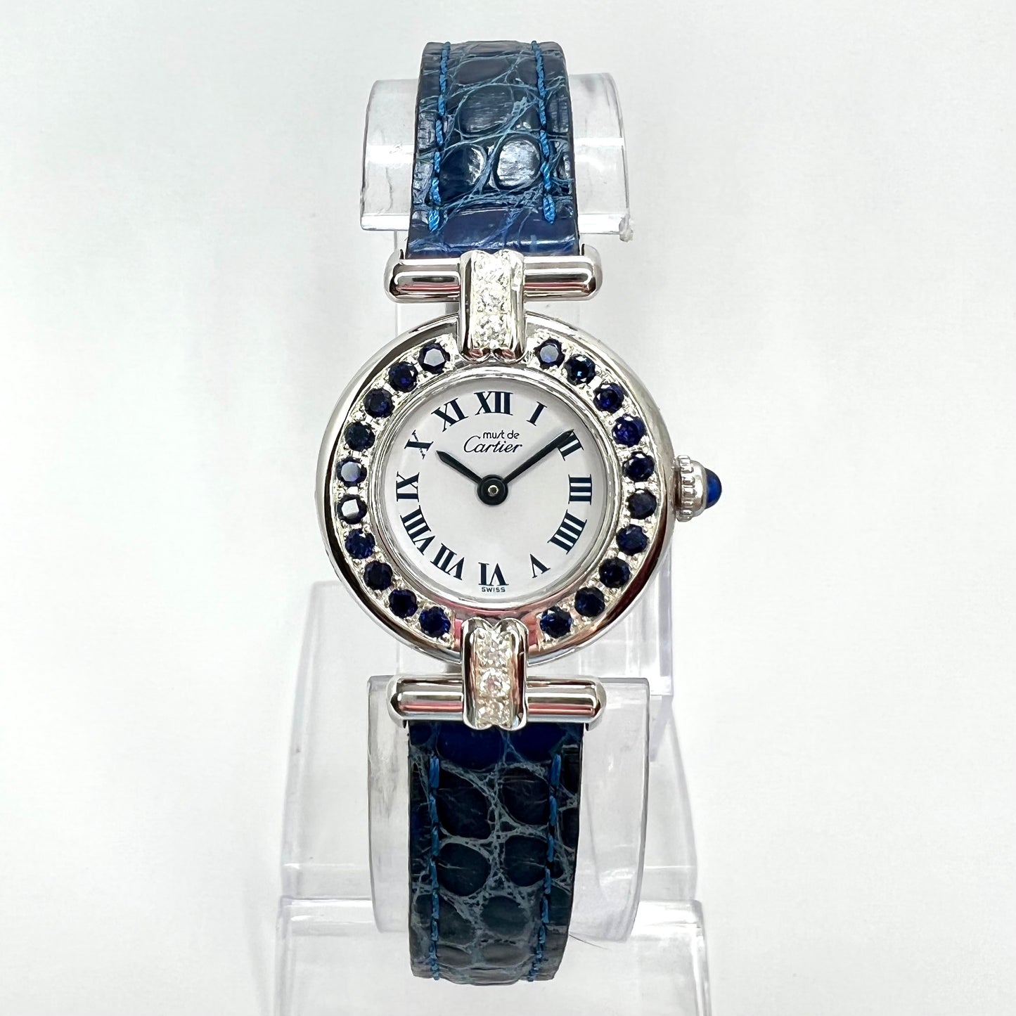 CARTIER VERMEIL COLISÈE Quartz 24mm Silver DIAMONDS & Blue SAPPHIRES Watch