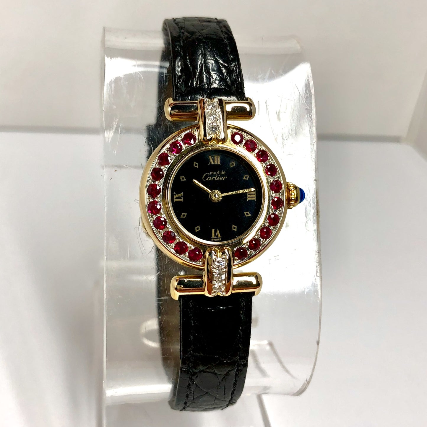 CARTIER COLISÈE Quartz 24mm GoldPlated Silver DIAMONDS & RED RUBIES Watch