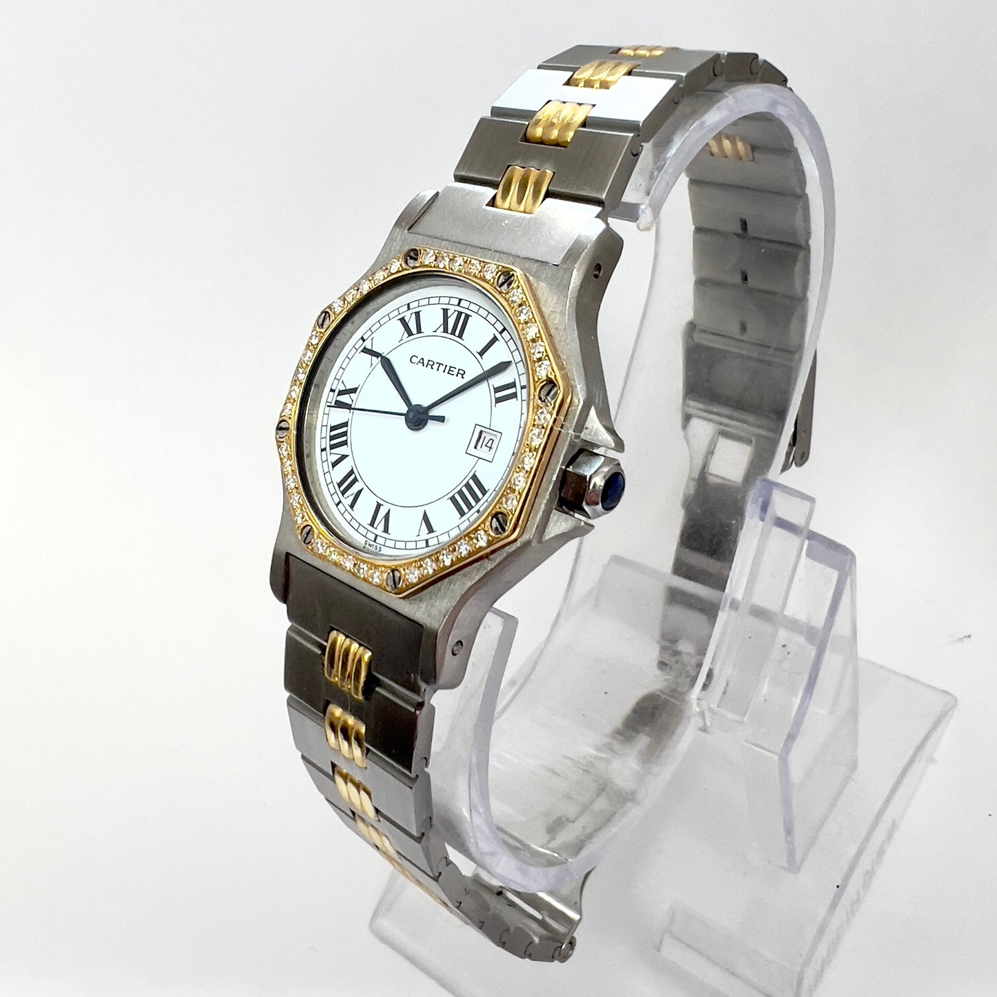 CARTIER SANTOS OCTAGON Automatic 31mm 2 Tone 0.38TCW DIAMOND Watch 