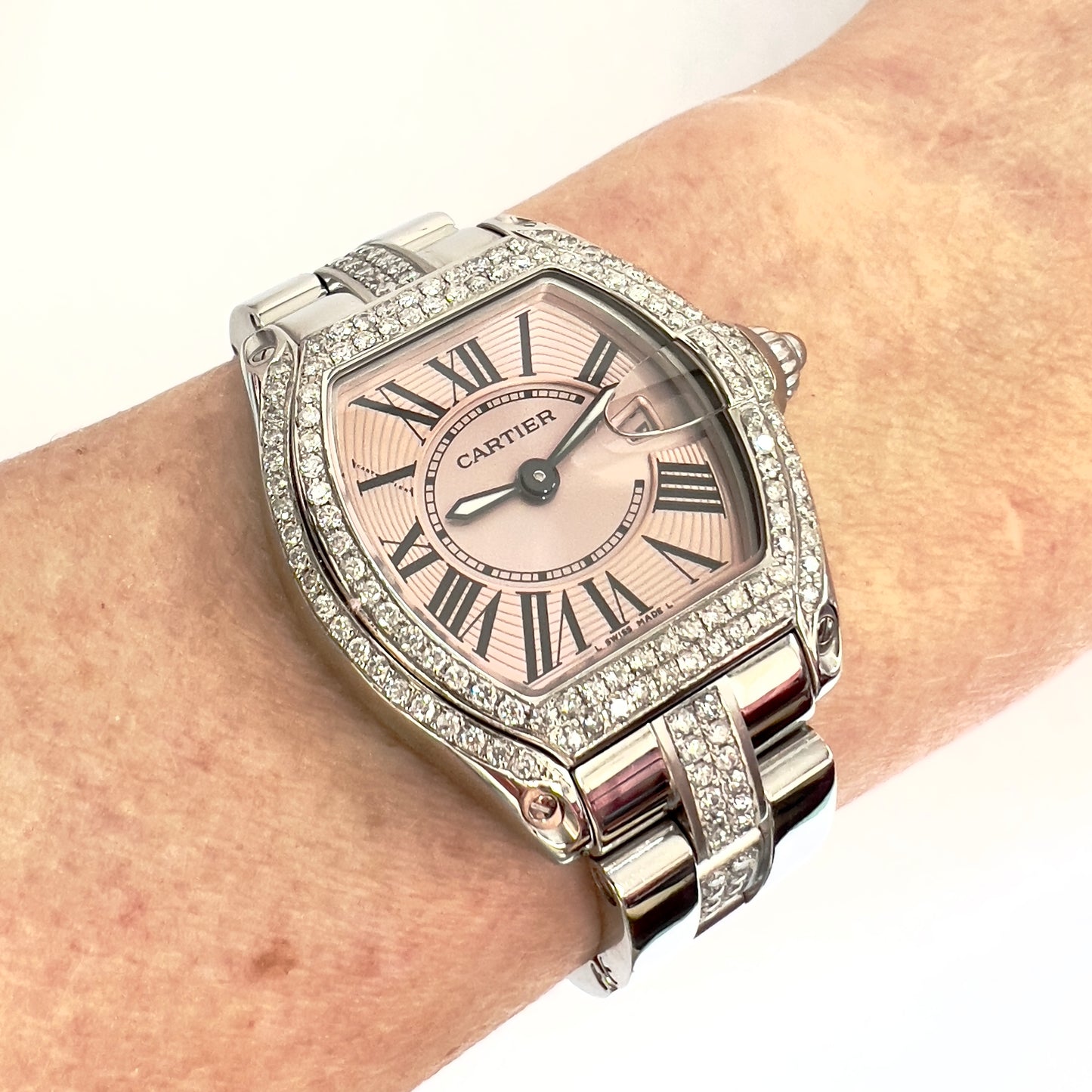 CARTIER ROADSTER Quartz 31mm Steel 2.2TCW Diamond Watch