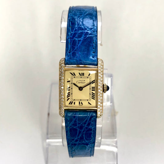 CARTIER TANK Manual Winding 20mm GP Silver 0.67TCW Diamond Watch