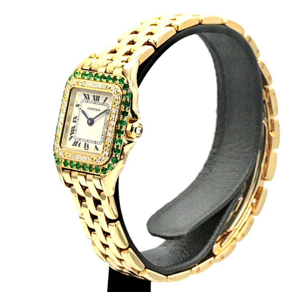 CARTIER PANTHERE Quartz 23mm 18K Yellow Gold DIAMONDS & Emeralds Watch