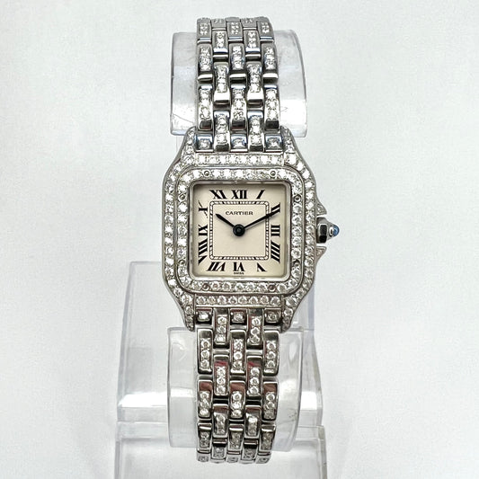 CARTIER PANTHERE 23mm Quartz Steel 4.40TCW Full DIAMONDS Watch