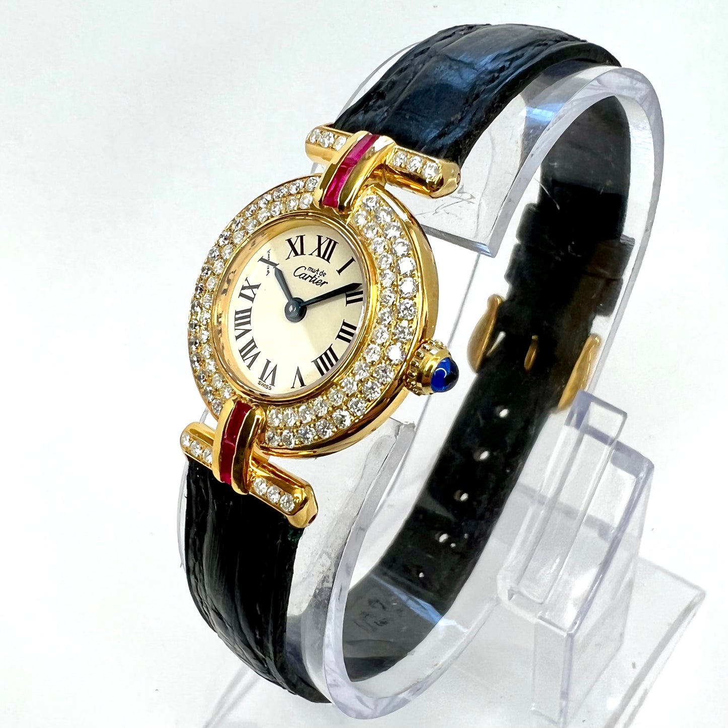 CARTIER VERMEIL COLISÈE Quartz 24mm GoldPlated Silver ~1TCW DIAMOND  & Red Rubies Watch