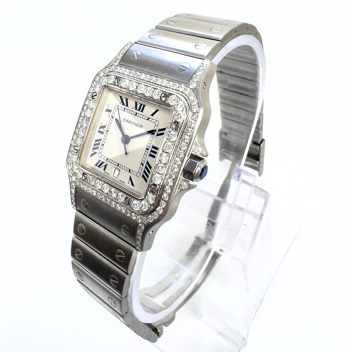 CARTIER SANTOS GALBEE 29mm Quartz Steel 1.57TCW Diamond Watch