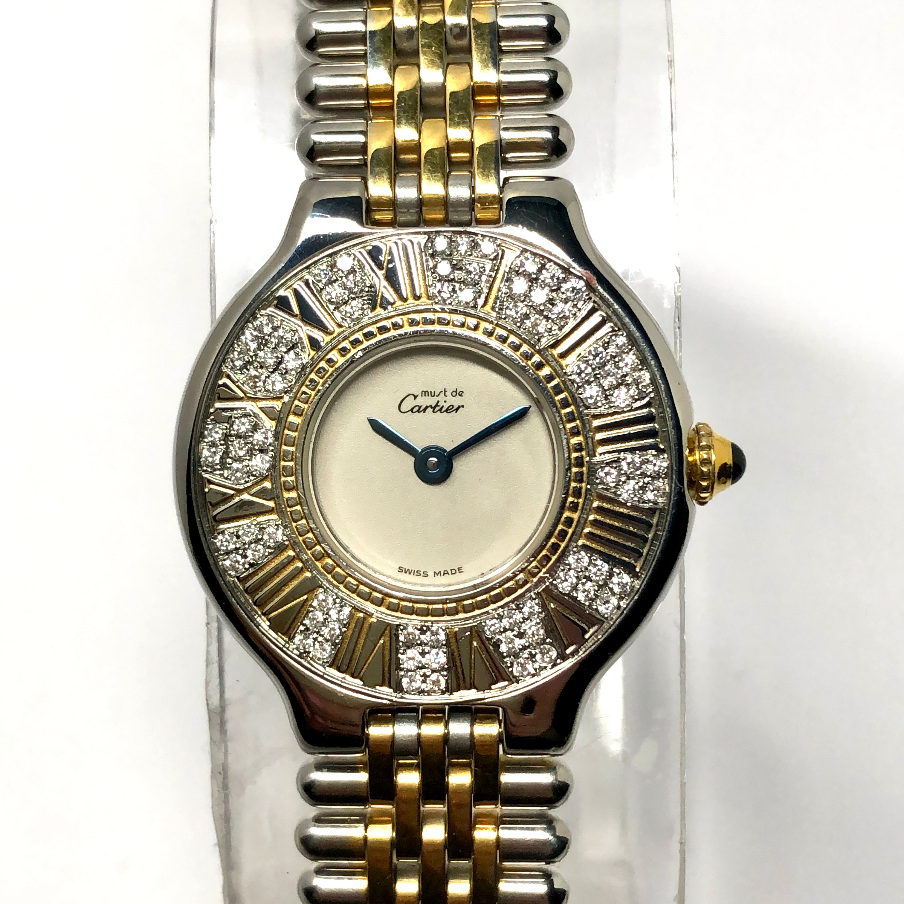 CARTIER MUST 21 Quartz 28mm 2 Tone Watch 0.41TCW Diamonds