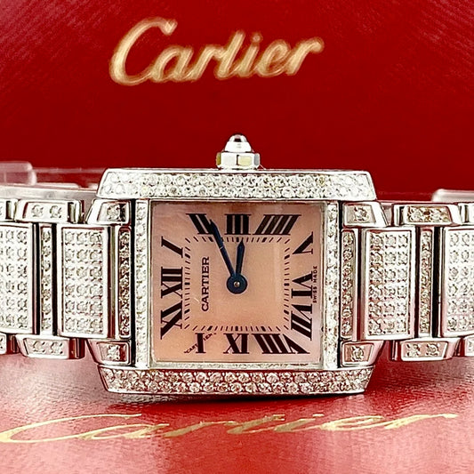 CARTIER TANK FRANCAISE Quartz 20mm Steel 6.2TCW Full DIAMOND Watch