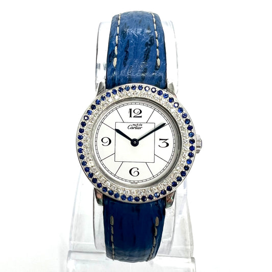 CARTIER RONDE 27mm Quartz Silver 0.35TCW DIAMONDS & 0.47TCW Blue SAPPHIRES Watch