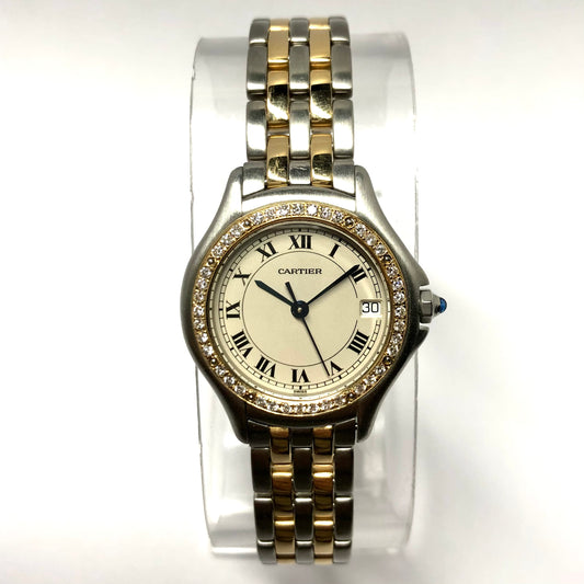 CARTIER PANTHERE COUGAR Quartz 27mm 2 Row Gold Steel Diamond Watch