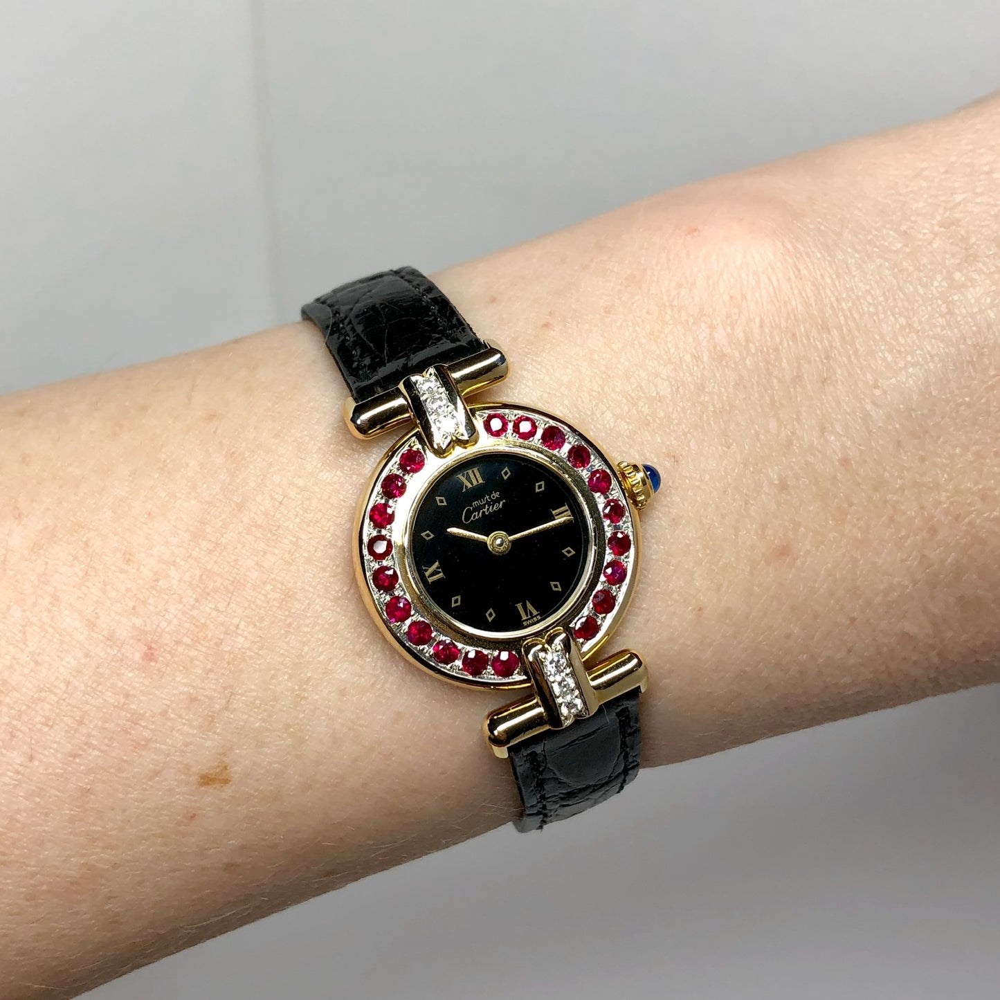 CARTIER COLISÈE Quartz 24mm GoldPlated Silver DIAMONDS & RED RUBIES Watch