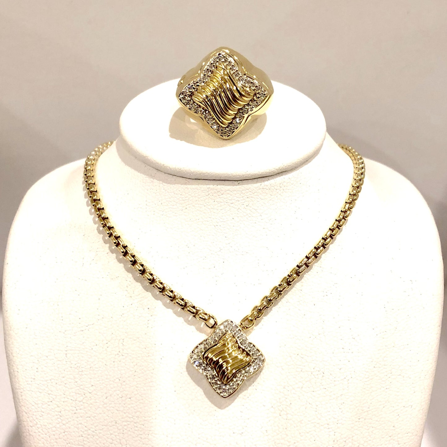 DAVID YURMAN 18K Gold DIAMOND RING Size6 & DIAMOND PENDANT w 15.25” CHAIN 39.51g