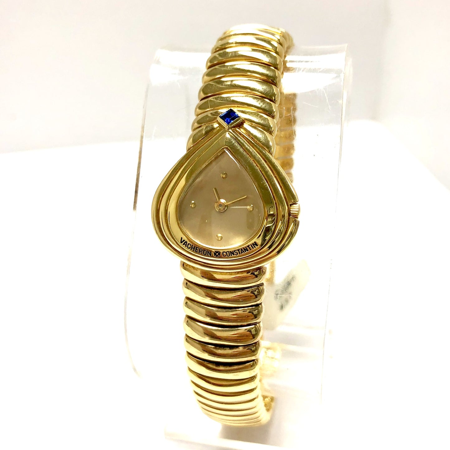 VACHERON CONSTANTIN Quartz 25mm 18K Yellow Gold Blue Sapphire Accent Watch