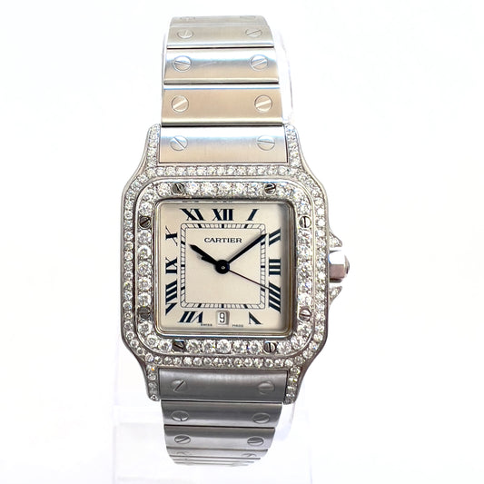 CARTIER SANTOS GALBEE 29mm Quartz Steel 1.57TCW Diamond Watch