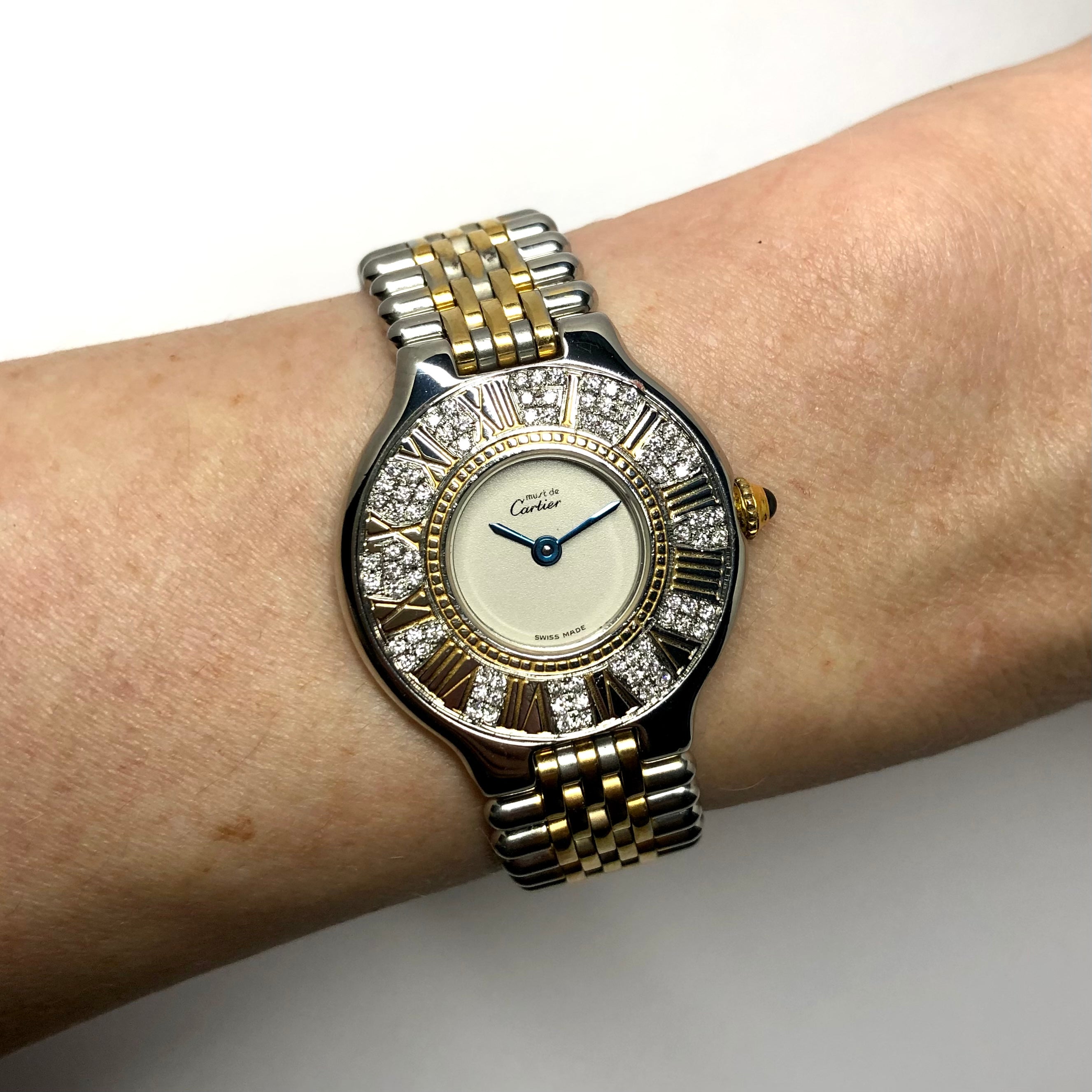 CARTIER MUST 21 Quartz 28mm 2 Tone Watch 0.41TCW Diamonds NATILUXIA