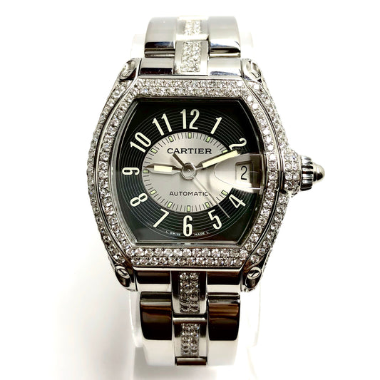 CARTIER ROADSTER 2510 Automatic 38mm Steel 4.92TCW DIAMOND Watch