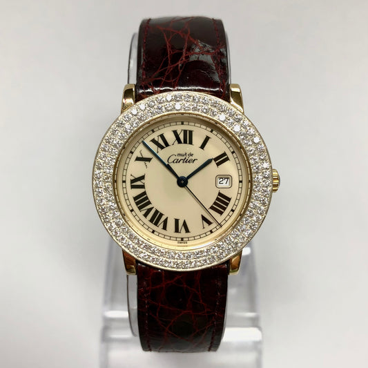 Must De CARTIER RONDE Quartz 32mm GP Silver 1.34TCW Diamond Watch