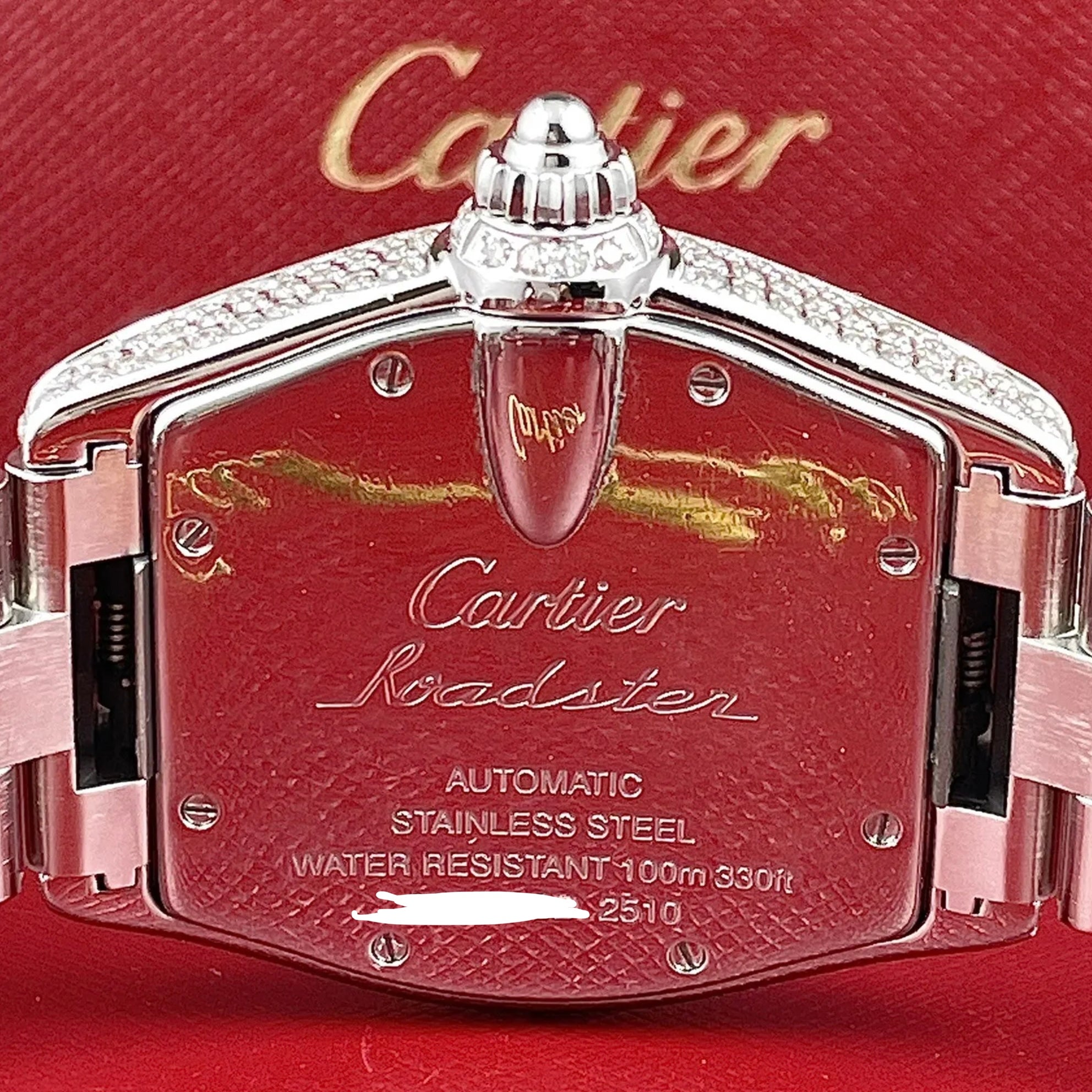 Cartier roadster automatic on sale water resistant 100m 330ft