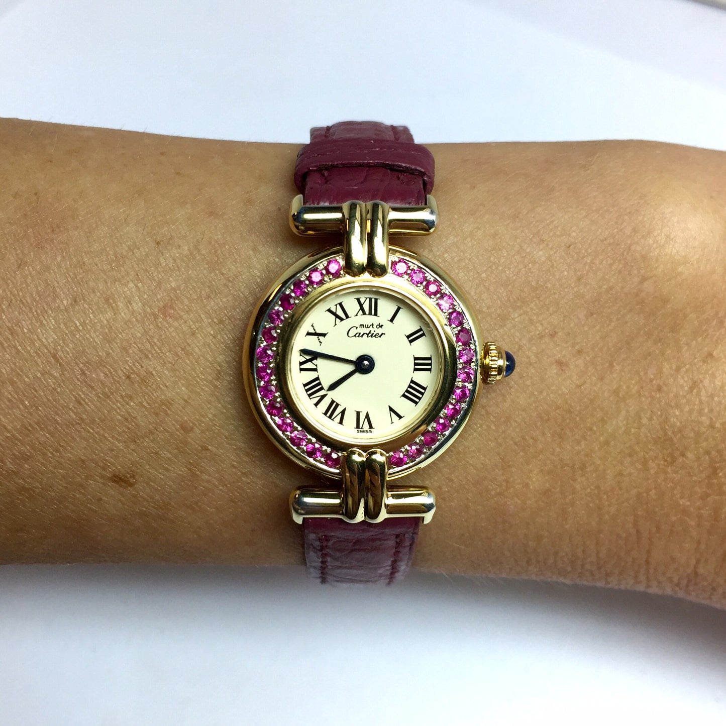 CARTIER VERMEIL COLISÈE Quartz 24mm GP Silver Pink SAPPHIRES Watch