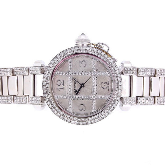 CARTIER PASHA GRID 38mm Automatic Steel 7.3TCW DIAMOND Watch