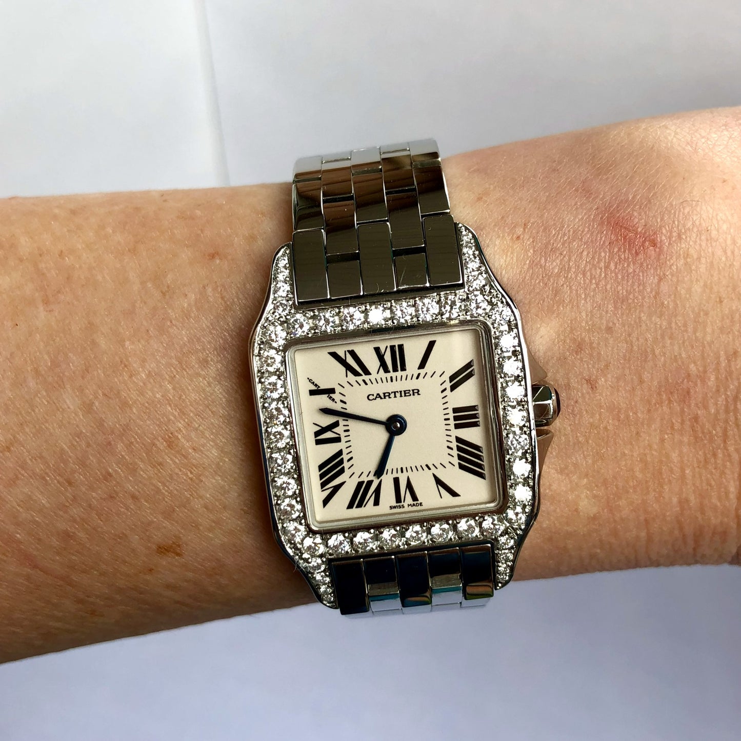 CARTIER SANTOS DEMOISELLE Quartz 26mm Steel 1.77TCW DIAMOND Watch