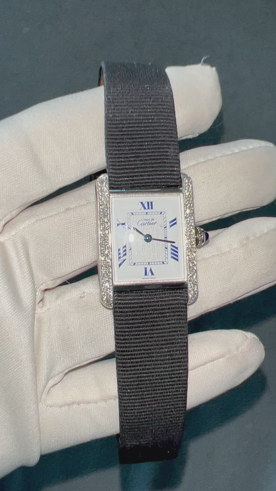 CARTIER TANK 22mm Silver .5TCW Diamond Watch NATILUXIA