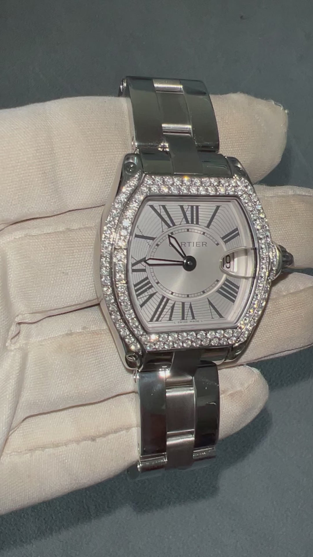 CARTIER ROADSTER Quartz 31mm Steel 1.88TCW Diamond Watch NATILUXIA