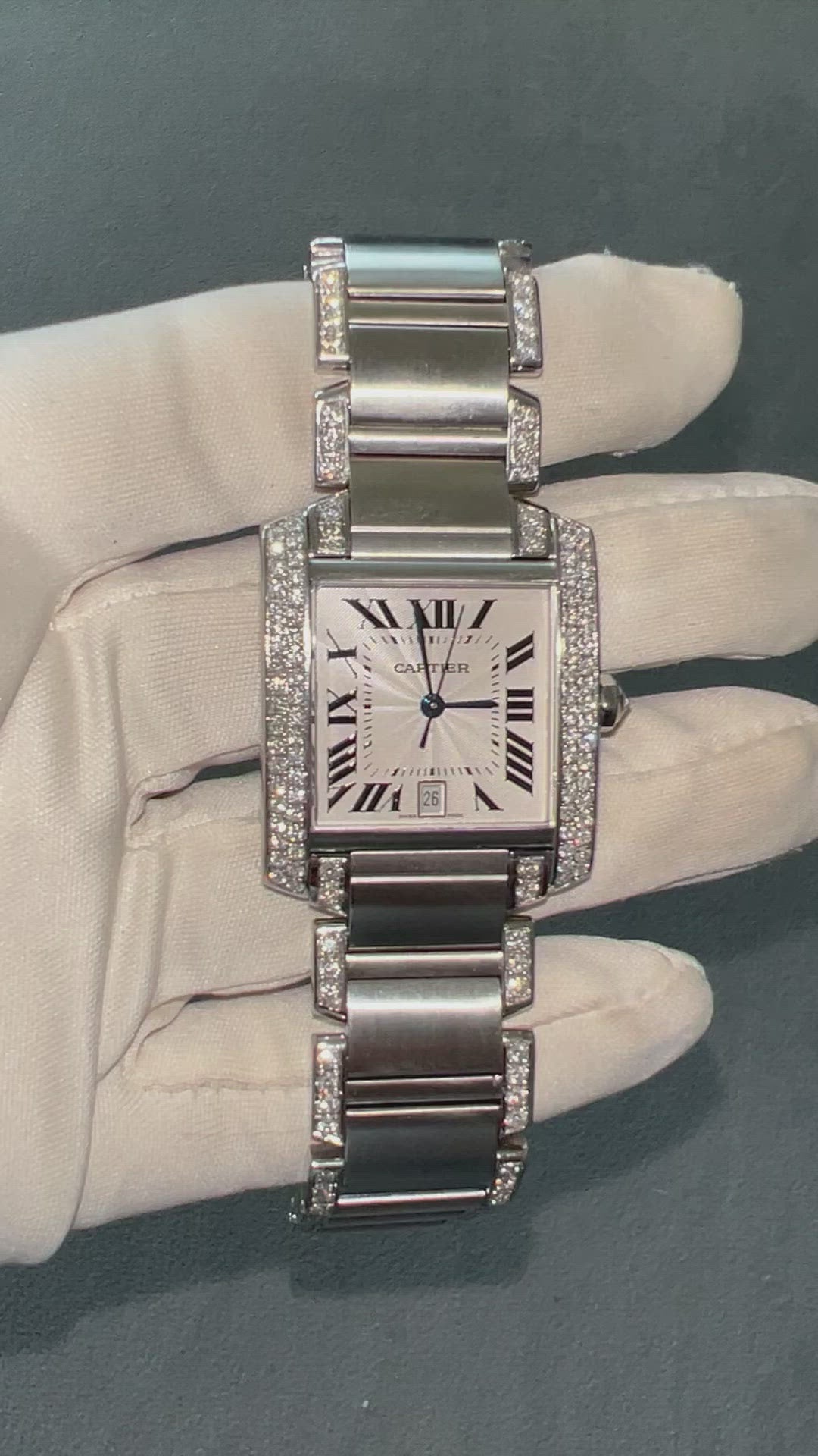 CARTIER TANK FRANCAISE Automatic 28mm Steel 3.85TCW DIAMOND Watch