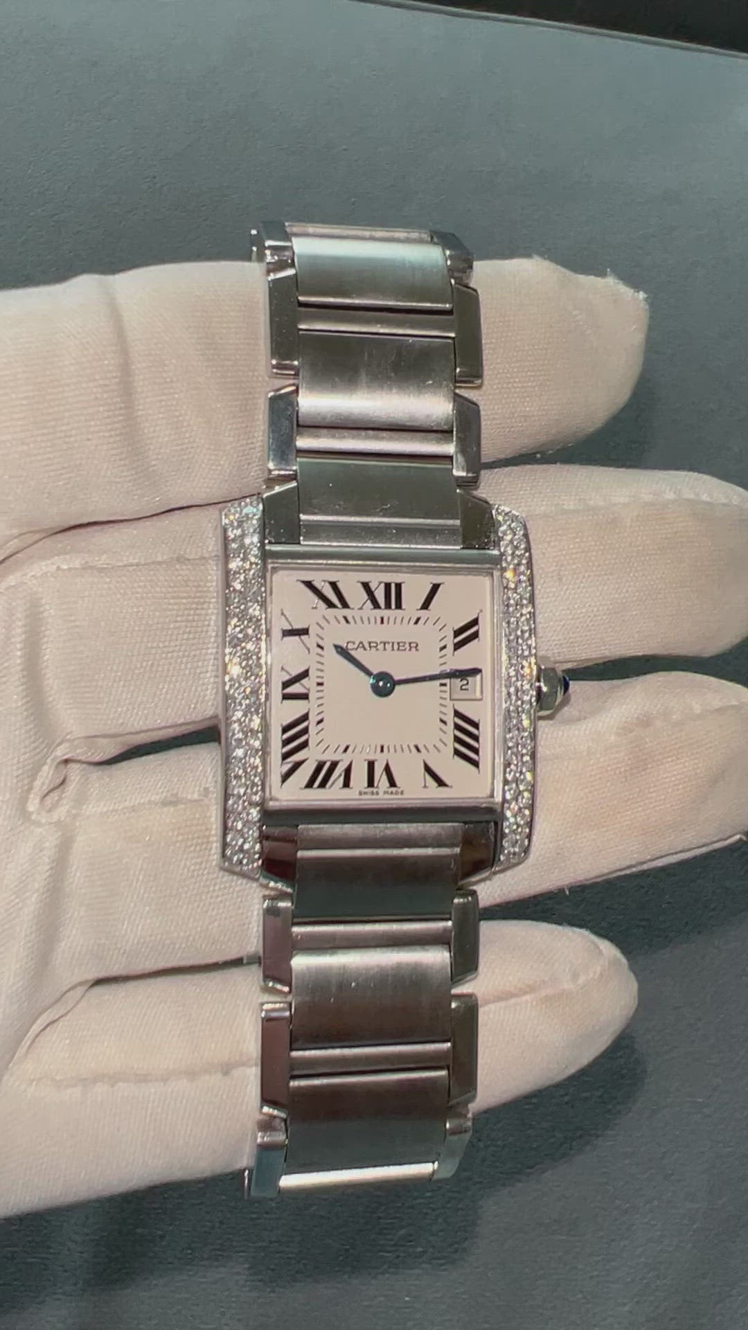 CARTIER TANK FRANCAISE Quartz 25mm Steel 0.70TCW DIAMOND Watch